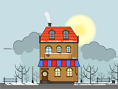 Winterbuilding design flat illustration vector web