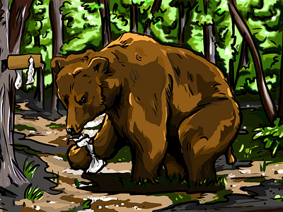 Bear Pooping In The Woods
