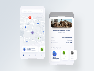 Planning App 2.0. Update & Refresh animation app building iphone location map menu mobile app navigation timeline ui ux white
