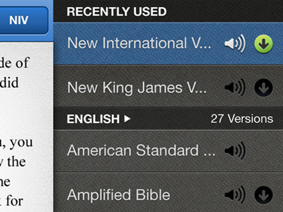 Bible Gateway iPhone Translations audio download menu sidebar texture