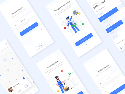 Plumerboy - Mobile App illustraion mobile app mobile ui design plumber search engine tracker ui ui design uiux vector art worker finder