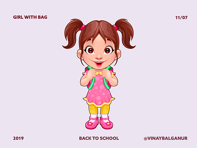 Girl with Bag - Back to School 2d art 2d character adobe illustration adobe illustrator cc bag charecter design flat flat design girl girl with bag illustration illustrations school girl vector