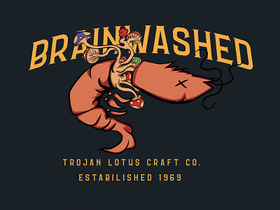 Shrimp Brainwashed Design apparel artwork design draw drawing illustrate illustration logo vector vintage badge