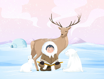Friends - Digital Illustration character deer digital art digital illustration illustration polar polarbear rabbit winter