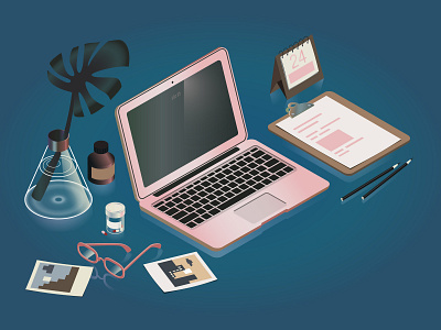 Workspace glasses illustration laptop macbook