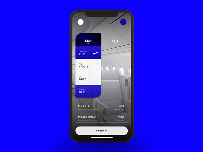 Flight check-in with animation animation app branding carousel check in clean design flight app home icon mobile modern nav plane principle search slide typography ui