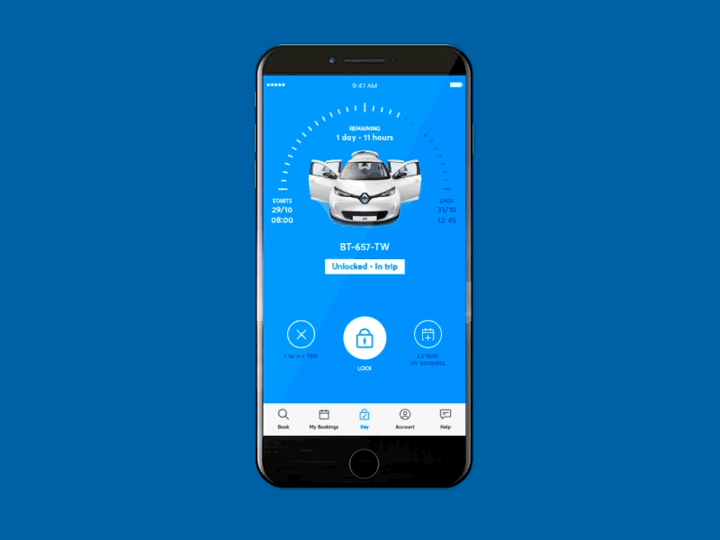UX/UI Vehicle locking and unlocking animation app booking car carschedule carsharing clean experience lock time tracking transition travel trip ui unlock unlocking vehicle