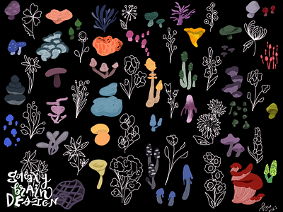 Mushies and Flowers pt II: Combo Puzzle design flowers graphic illustration mushrooms procreate puzzle