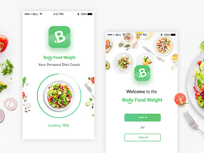 Mobile App Body Food Weight app design logo ui ux