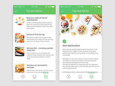 Tips And Advice app app design body bodyfoodweight design diet food list ui ux