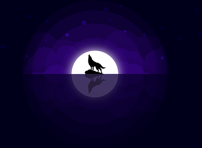 silhouette art fox graphic design graphic designer illustration light moon night sea silhouette sky stars vector