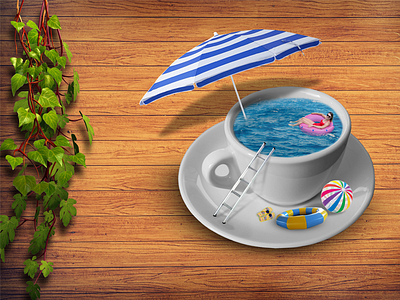 Creative Water Manipulation beach ball beach scene beach umbrella creative water manipulation cup and plate ladder swimming costume swimming girl swimming tube water