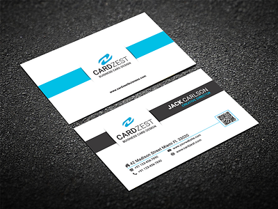 Buisness Card 2 blue buisness card codebar creative buisness card home address icons logo shapes website white buisness card