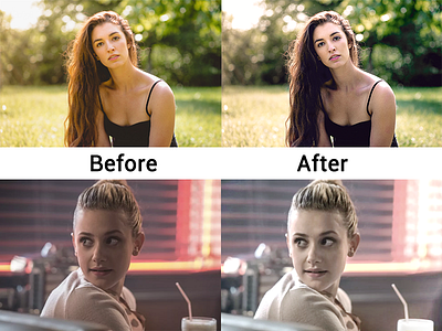 color correction in photo before and after black colour dark girls green hair light model tree window yellow