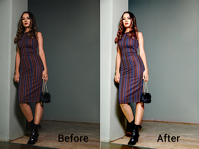 colour correction in photo beautiful girl before and after boot dress girl hair hand bag model modeling purse