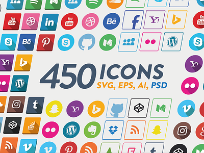 Social Media Icons clean flat icons long media network outlined platform shadow social web white
