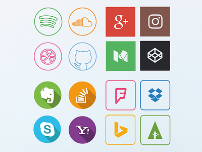 Social media icons clean flat icons long media network outlined platform shadow social web white