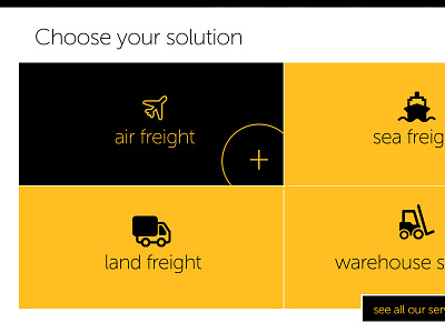 Skybridge Freight Solutions airplane black boat forklifter freight icons sky tiles truck webdesign yellow