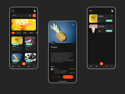 Fruitie App buy cart ecommerce fruit like profile reviews search
