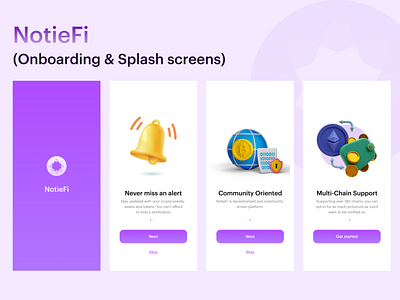 NotieFi - DeFi Notification System Onboarding Screens