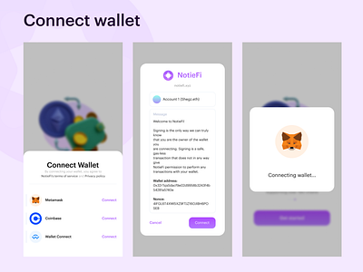 NotieFi - Connect wallet blockchain chain coinbase connect wallet crypto defi events inspiration metamask mobile app notification seed phrase ui uiux web3