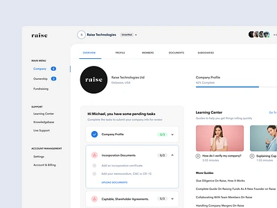 Raise - Dashboard Concept For Founders cap table dailui dashboard deal room design equity faqs founders funding getraise investors raise ui uid ux uxui web web 3