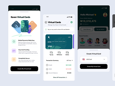 Raven Bank - Virtual Cards credit card credit card ui credit cards app dailui debit card debit card ui design finance finance app fintech raven bank ravenbank ui uid ux uxui virtual cards web