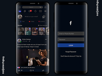 Dark Mode Design For Facebook Lite app dailui design facebook lite simple social ui ui8 uxui