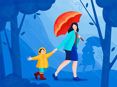 In the rain. character child flat girl illustration rain ui ux vector website