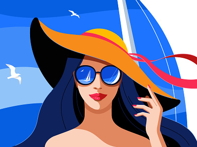 Summer character design flat girl illustration sea summer vector website