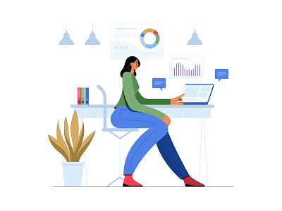 Girl in the office. business character flat girl illustration office ui vector website