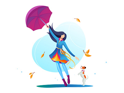 Autumn autumn character design dog flat girl illustration park vector