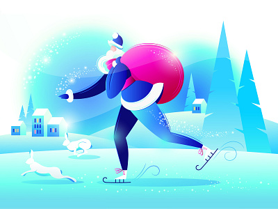 New Year character flat hare illustration landscape man new year santa claus vector winter