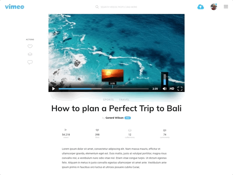 Vimeo Video Player Page Redesign Concept