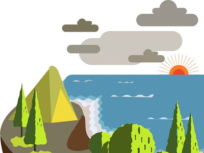 Camping At The Hill Above The Beach adventure design flat forest hiking icon illustration landscape logo nature outdoor river sea summer tourism travel ux vector water website