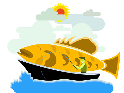Fisherman In Action 4 adventure autumn banner branding card design father fatherday fishing flat happy icon logo man river sea social ui ux vector