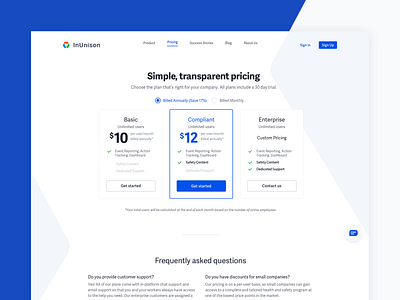InUnison Pricing cards plans pricing pricing page pricing plan pricing table product