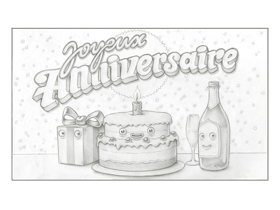 Croquis Carte Joyeux Anniversaire birthday cake gift sketch