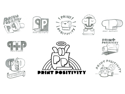 Logo for "Print Positivity" logo screenprint sketches