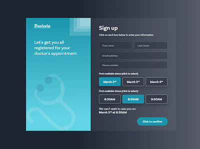 Sign up screen darkmode doctorsappointment signup ui