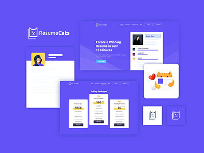 ResumeCats Website Design 404 animal branding builder cat cats design app designer graphic illustration logo purple resume ui ux web webdesign website