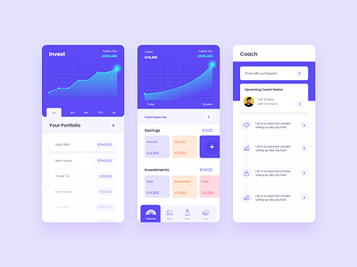 Summer financial application design app application chart finance financial financial app grow money purple