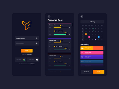 Fitness application design android app application colorful dark design fit fitness mobile sport ui