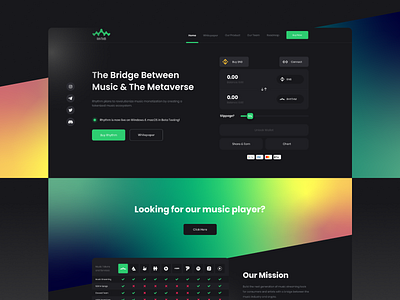 Rythm Music Metaverse Blockchain Website Design blockchain creative creative agency crypto dark design gradient green metaverse music tech ui web webdesign website