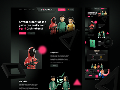 NFT Squid Game Web Design app blockchain creative creative agency crypto dark design illustration nft nfts squid squid game ui web web design webdesign website