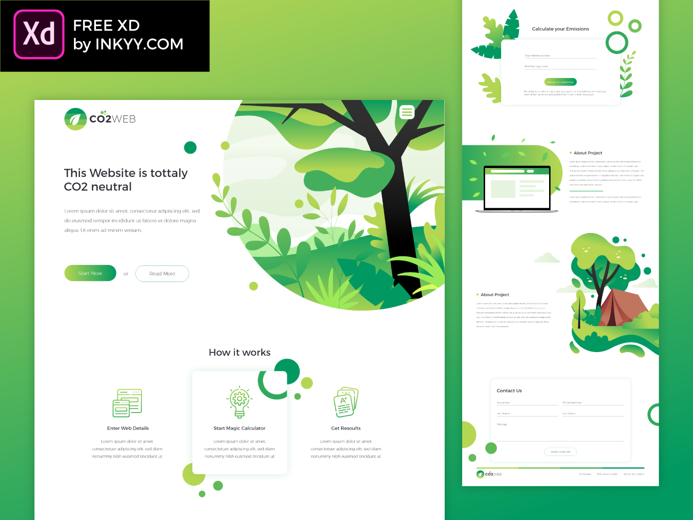Free XD green website design by inkyy Dribbble