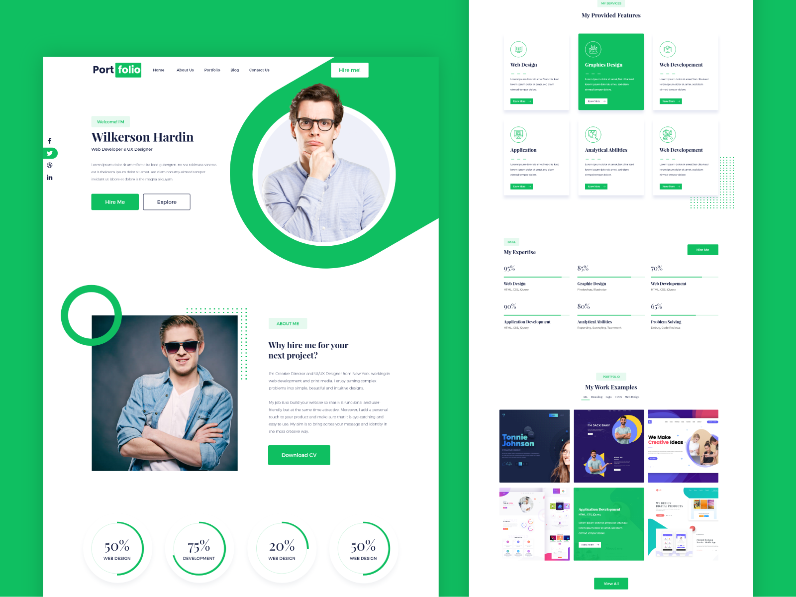 Free XD Template Green Portfolio by inkyy on Dribbble