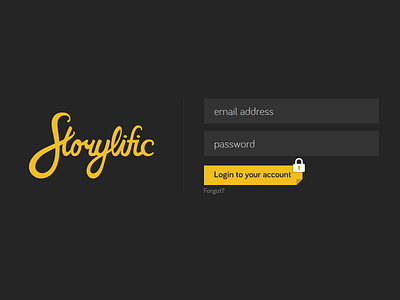 Login page black login storyfolio storylific yellow