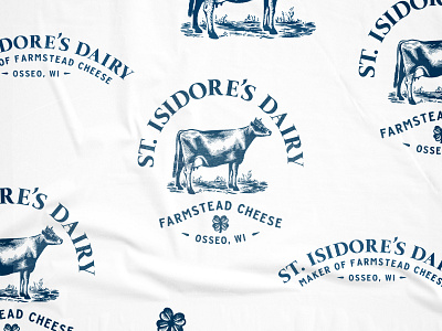 St. Isidore's Dairy Logo Design badge branding cheese dairy design farm logo saint shamrock vintage wisconsin woodcut