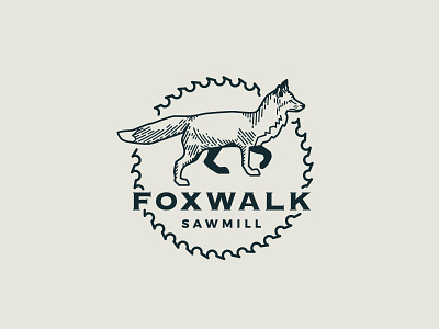 FoxWalk Sawmill Logo branding fox illustration logo vector woodcut